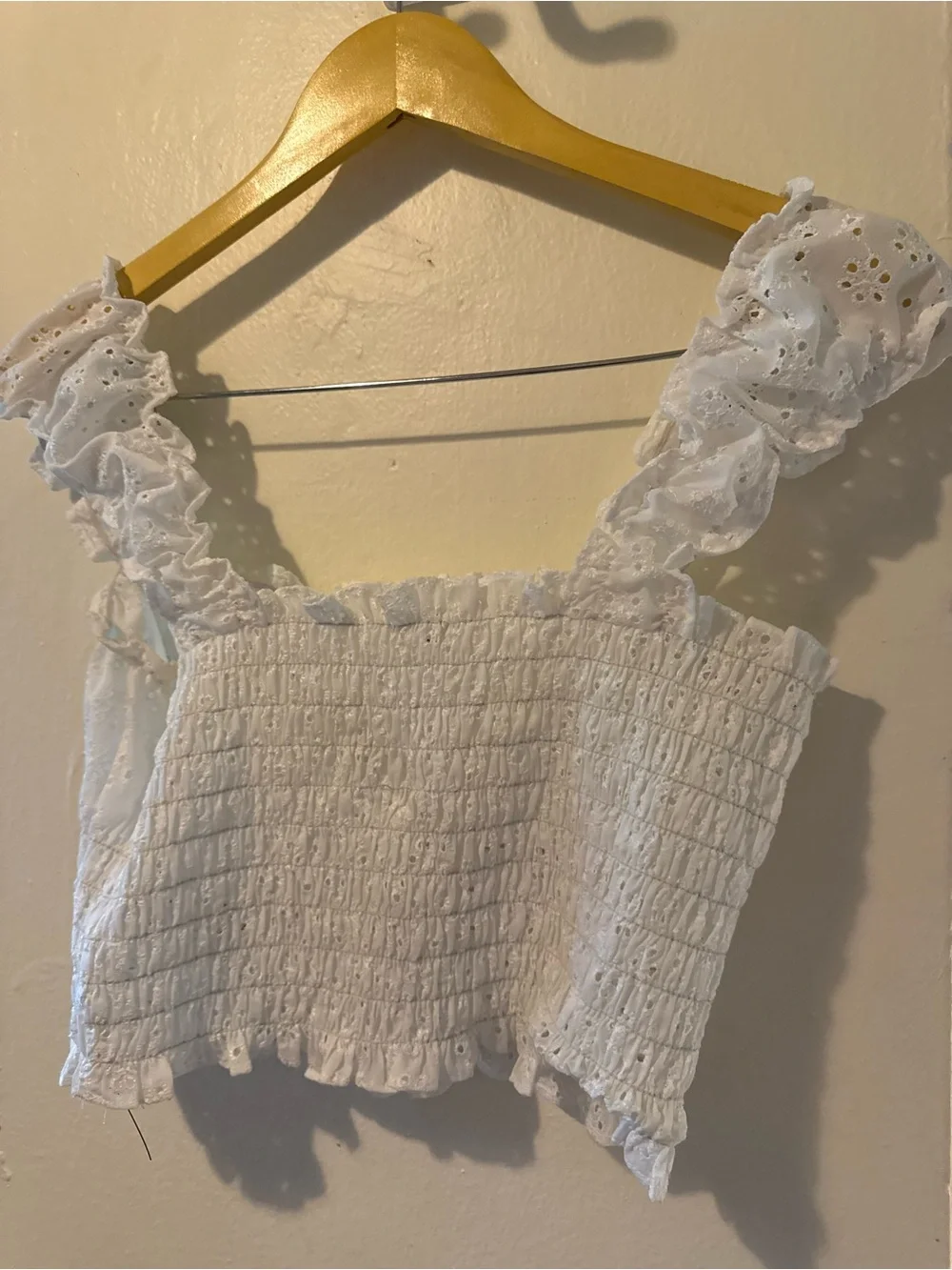 Reformation White Eyelet Smocked Crop Top - Women's medium